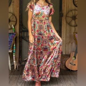 NATURAL LIFE “Berkeley” Floral Tiered Velvet Maxi Dress